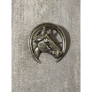 Vtg BEAU STERLING SILVER Horse Head Under Lucky Horseshoe HORSE SHOE PIN BROOCH